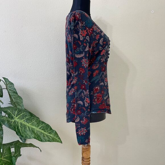 William Rast Blouse top Women's size L Lace-Up Henley Boho LS distressed raw hem - Picture 2 of 13